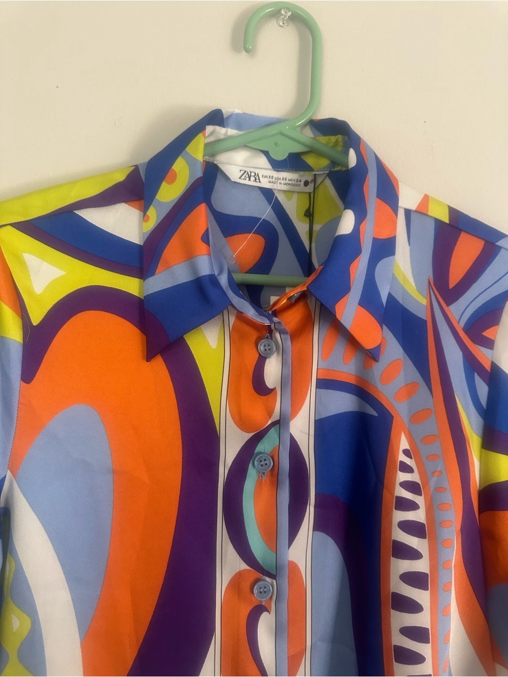 Zara Colorblock Abstract Print Shirt in Orange, Blue, Purple, Yellow, Mint